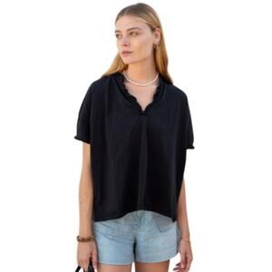 MerSEA Black Amelia Ruffle Short Sleeve Cotton T-Shirt